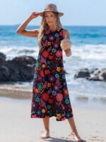 Rochie Midi Lorina Neagra cu Print Floral Multicolor - imagine 5
