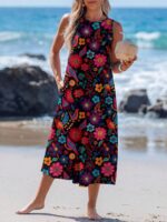 Rochie Midi Lorina Neagra cu Print Floral Multicolor - imagine 3