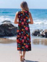 Rochie Midi Lorina Neagra cu Print Floral Multicolor - imagine 2