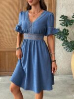 Rochie Scurta Sesilie Albastra cu Dantela - imagine 4