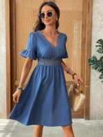 Rochie Scurta Sesilie Albastra cu Dantela - imagine 3