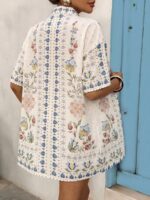 Compleu Mariota Bej cu Print Multicolor format din Bluza si Pantalon Scurt - imagine 2