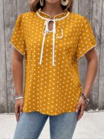 Bluza Dama Nadine Mustar cu Buline Albe - Marimi Mari - imagine 4