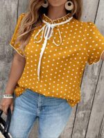 Bluza Dama Nadine Mustar cu Buline Albe - Marimi Mari - imagine 3