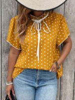 Bluza Dama Nadine Mustar cu Buline Albe - Marimi Mari