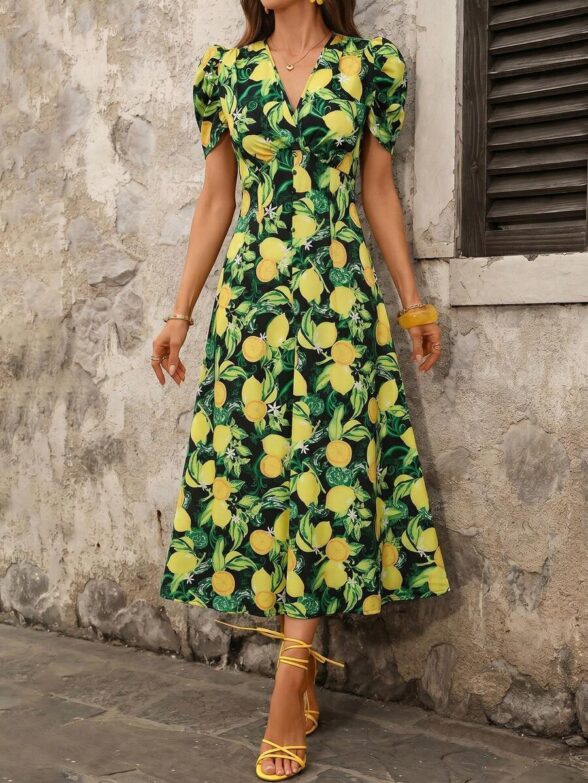Rochie Midi Malini Neagra cu Print Lamai