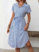 Rochie Scurta Odine Alba cu Dungi Bleu
