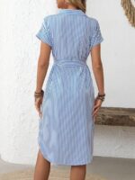 Rochie Scurta Odine Alba cu Dungi Bleu - imagine 2