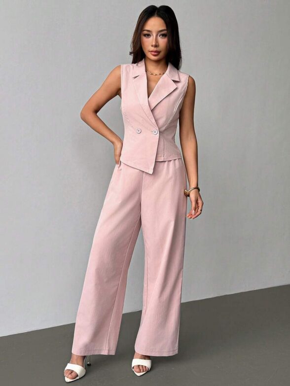 Compleu Hailey Roz format din Vesta si Pantalon