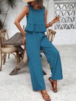 Compleu Dama Lizica Albastru format din Top si Pantaloni Lungi - imagine 3