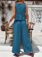 Compleu Dama Lizica Albastru format din Top si Pantaloni Lungi - imagine 2