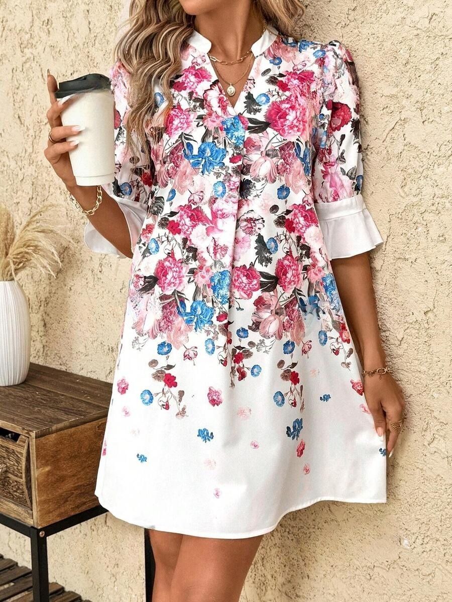 25 Rochie Scurta Rosali Alba cu Imprimeu Floral - imagine 1