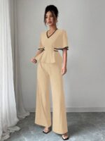 Compleu Lisen Bej format din Top si Pantalon - imagine 6