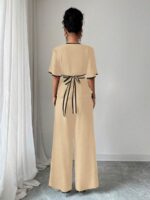 Compleu Lisen Bej format din Top si Pantalon - imagine 4