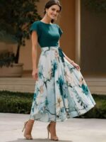 Rochie Midi Eliska Turcoaz cu Print Floral