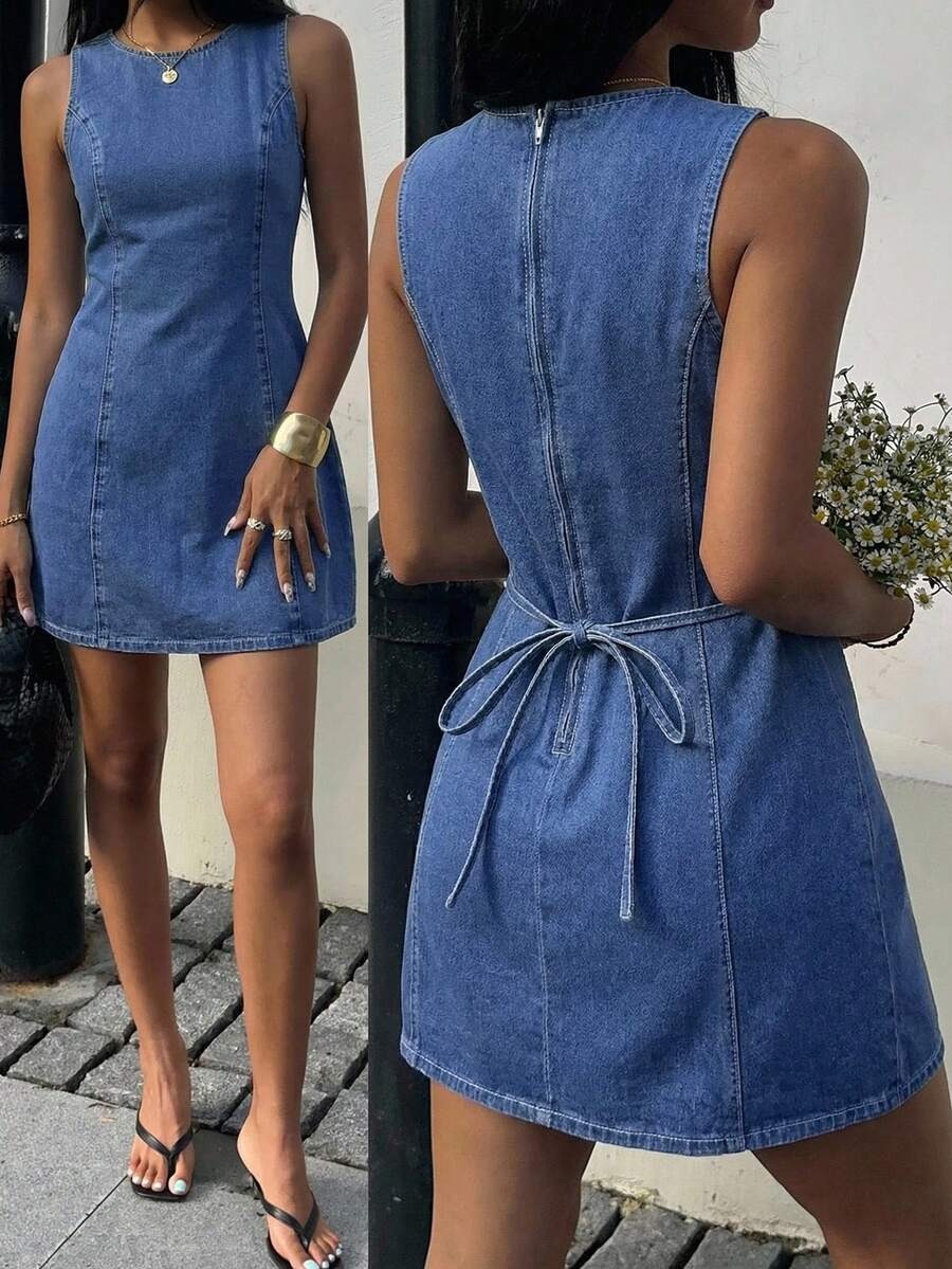 106 Rochie Scurta Lainey din Denim - imagine 1