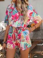 Compleu Lilie cu Imprimeu Tropical format din Top si Pantalon Scurt