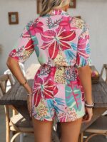 Compleu Lilie cu Imprimeu Tropical format din Top si Pantalon Scurt - imagine 2