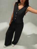 Compleu Natalee Negru format din Vesta si Pantalon