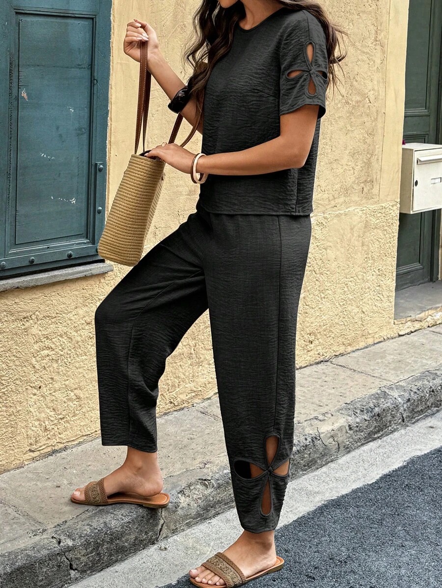 2677 Compleu Samanta Negru format din Top si Pantalon - imagine 1