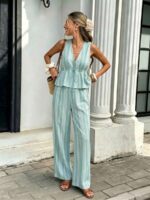 Compleu Norina Vernil cu Dungi Albe format din Vesta si Pantalon - imagine 6