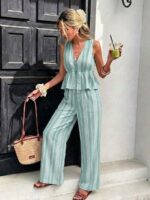 Compleu Norina Vernil cu Dungi Albe format din Vesta si Pantalon - imagine 5