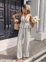 Compleu Falka Alb cu Dungi Gri format din Vesta si Pantalon - imagine 6