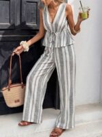 Compleu Falka Alb cu Dungi Gri format din Vesta si Pantalon - imagine 4