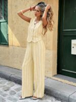 Compleu Evadine Galben cu Dungi Albe format din Vesta si Pantalon - imagine 3