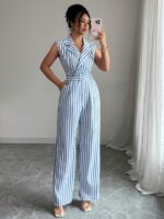 Salopeta Hateya Alba cu Dungi Bleu - imagine 3