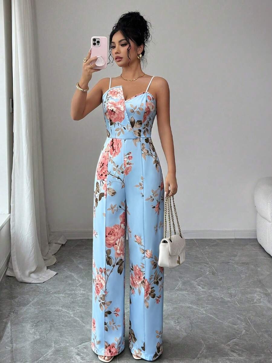3001 Salopeta Alondra Bleu cu Print Floral - imagine 1