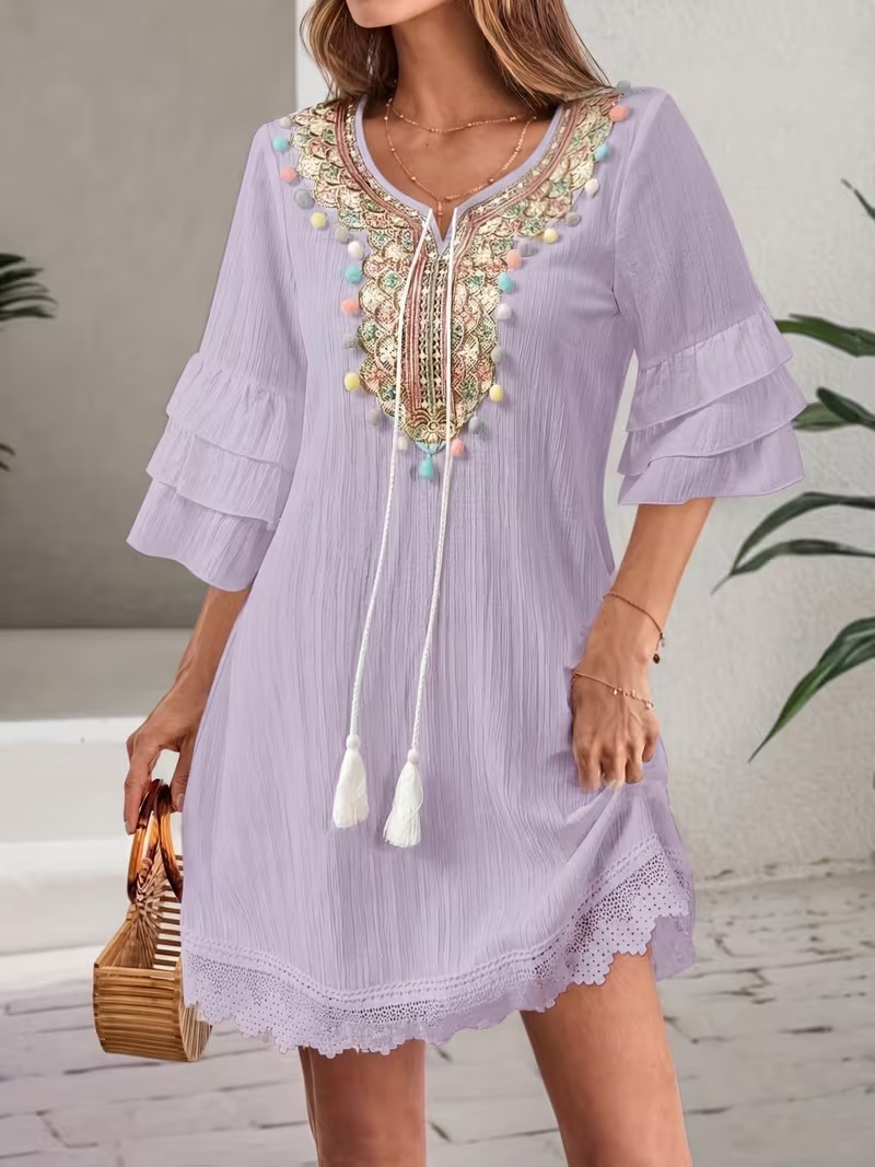 3017 Rochie Scurta Callia Mov cu Broderie - imagine 1