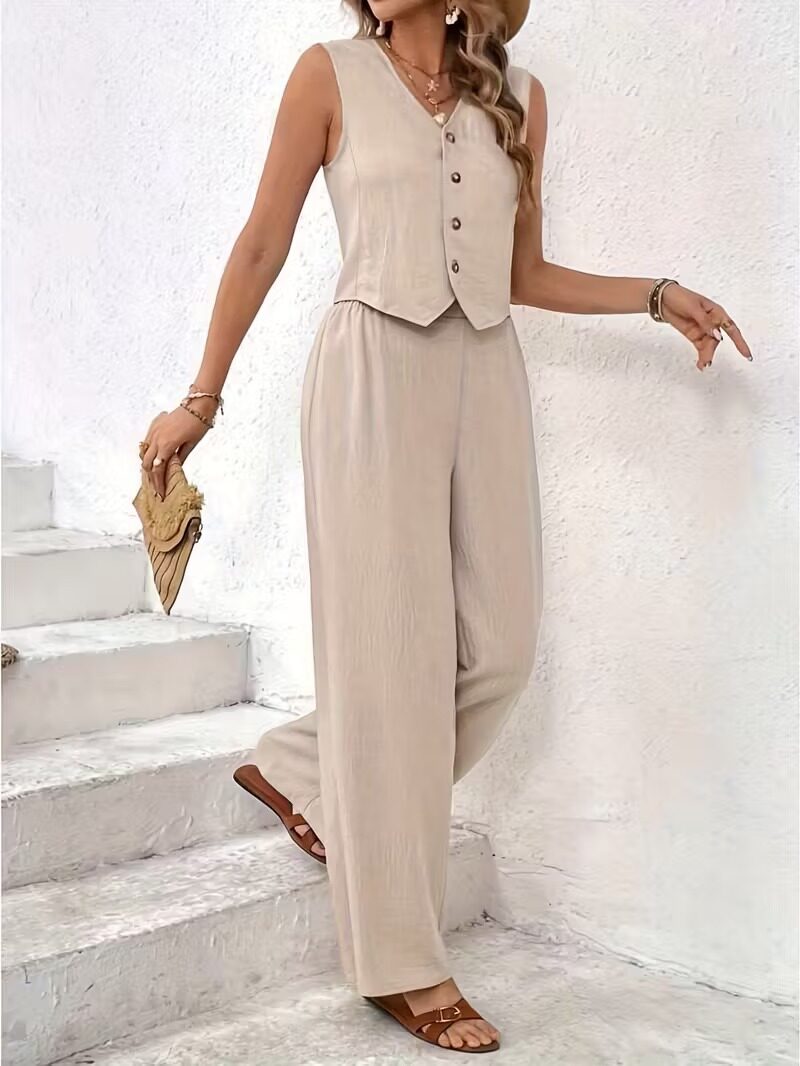 3026 Compleu Medita Bej format din Top si Pantalon - imagine 1
