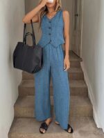 Compleu Cathy Albastru format din Vesta si Pantalon - imagine 3