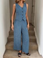 Compleu Cathy Albastru format din Vesta si Pantalon