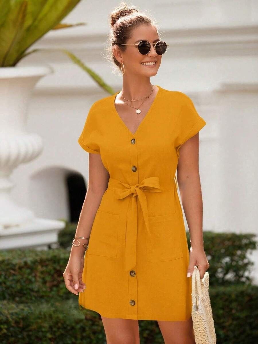 3114 Rochie Scurta Mirano Galbena - imagine 1
