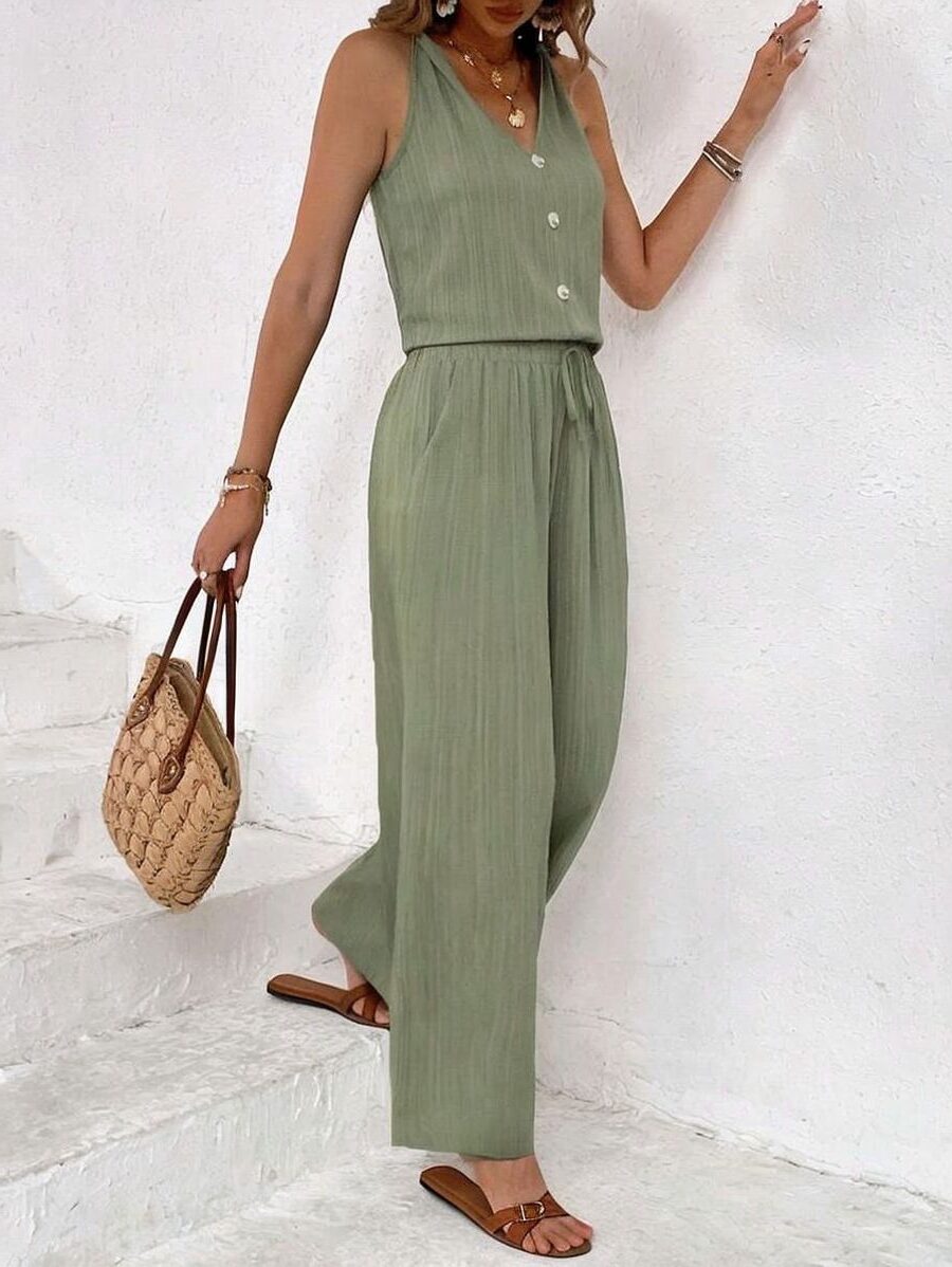 3120 Compleu Meghan Khaki format din Top si Pantalon - imagine 1