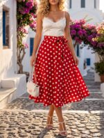 Fusta Midi Sharda Rosie cu Buline Albe - imagine 2