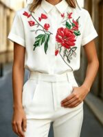 Camasa Dama Janin Alba cu Broderie Rosie - imagine 6