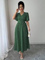 Rochie Midi Olimpia Verde cu Buline Albe - imagine 6