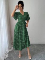 Rochie Midi Olimpia Verde cu Buline Albe - imagine 5