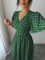 Rochie Midi Olimpia Verde cu Buline Albe - imagine 4