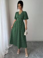 Rochie Midi Olimpia Verde cu Buline Albe - imagine 3