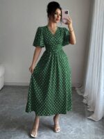 Rochie Midi Olimpia Verde cu Buline Albe