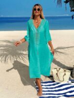 Rochie Midi de Plaja Lidonie Turcoaz - imagine 5