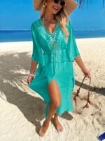 Rochie Midi de Plaja Lidonie Turcoaz - imagine 3