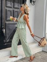 Compleu Mesada Alb cu Carouri Verzi format din Vesta si Pantalon - imagine 5
