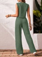 Compleu Natalee Verde Maslin format din Vesta si Pantalon - imagine 2