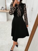 Rochie Midi Ruxandra Neagra cu Maneci Animal Print - imagine 6