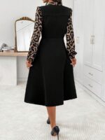 Rochie Midi Ruxandra Neagra cu Maneci Animal Print - imagine 2